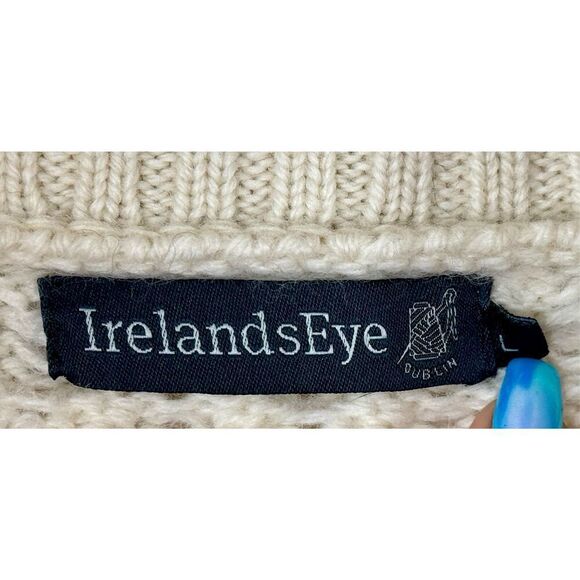 Irelands Eye Knitwear Dublin 100% Virgin Wool Cable Knit Quarter Zip Sweater L - Picture 4 of 9